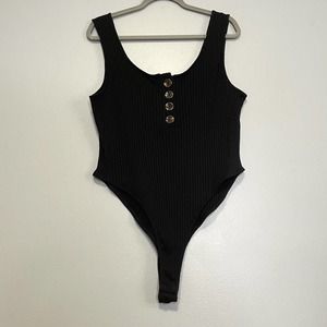 Fashion Nova Made for Now Black Ribbed Bodysuit NEW 3X